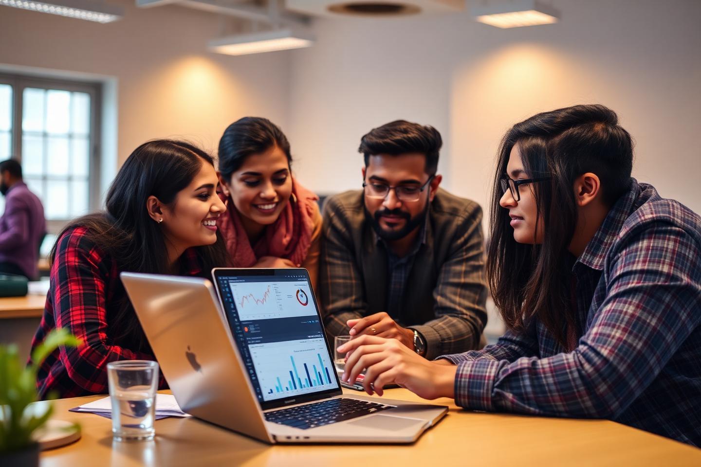 Learners reading an AI and data analytics dashboard with a mentor