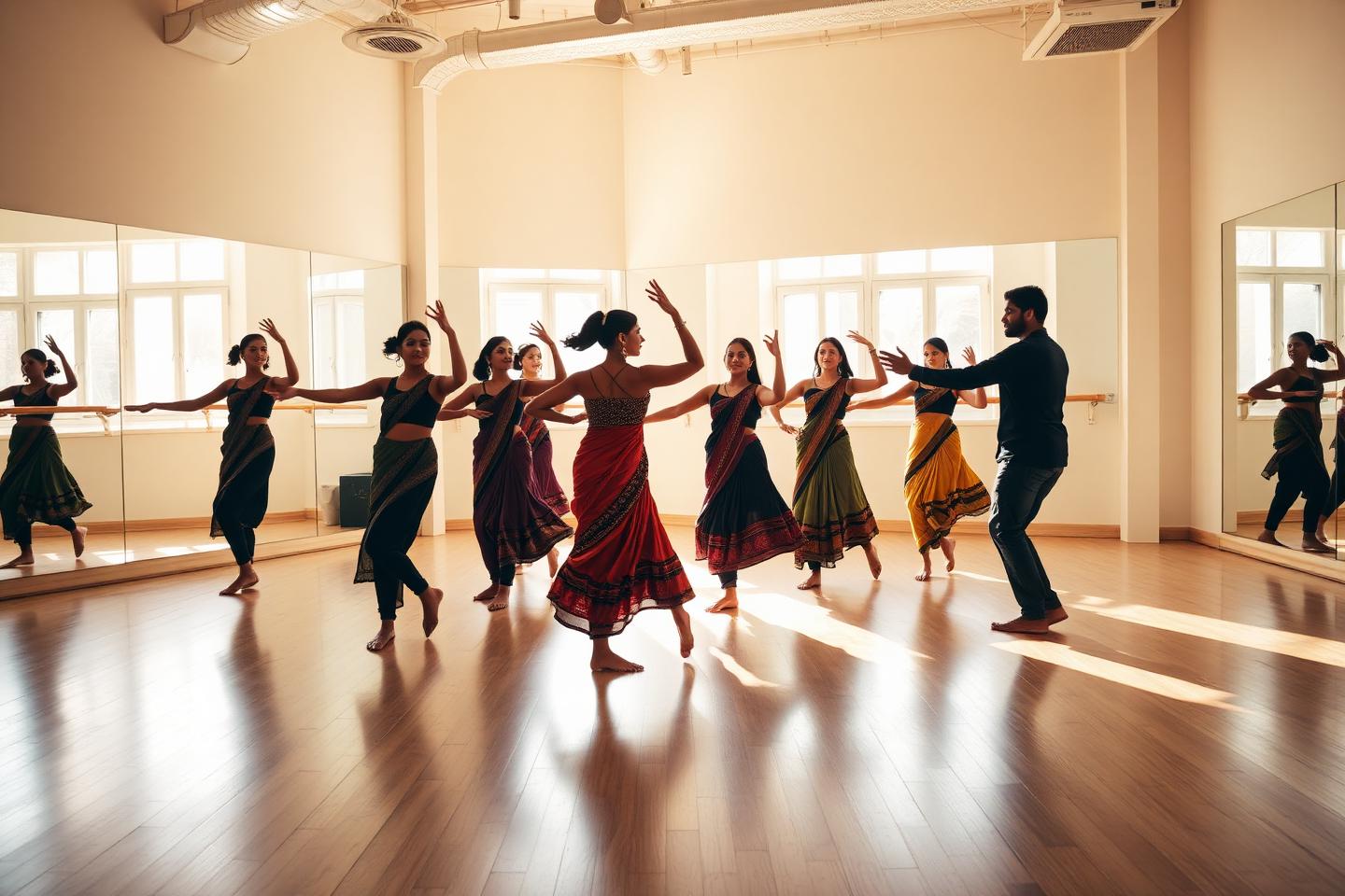A dance class rehearsing together in a studio