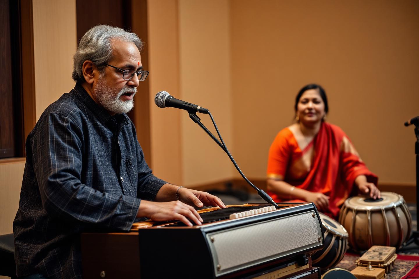 A Hindustani vocal riyaaz session with harmonium and tabla