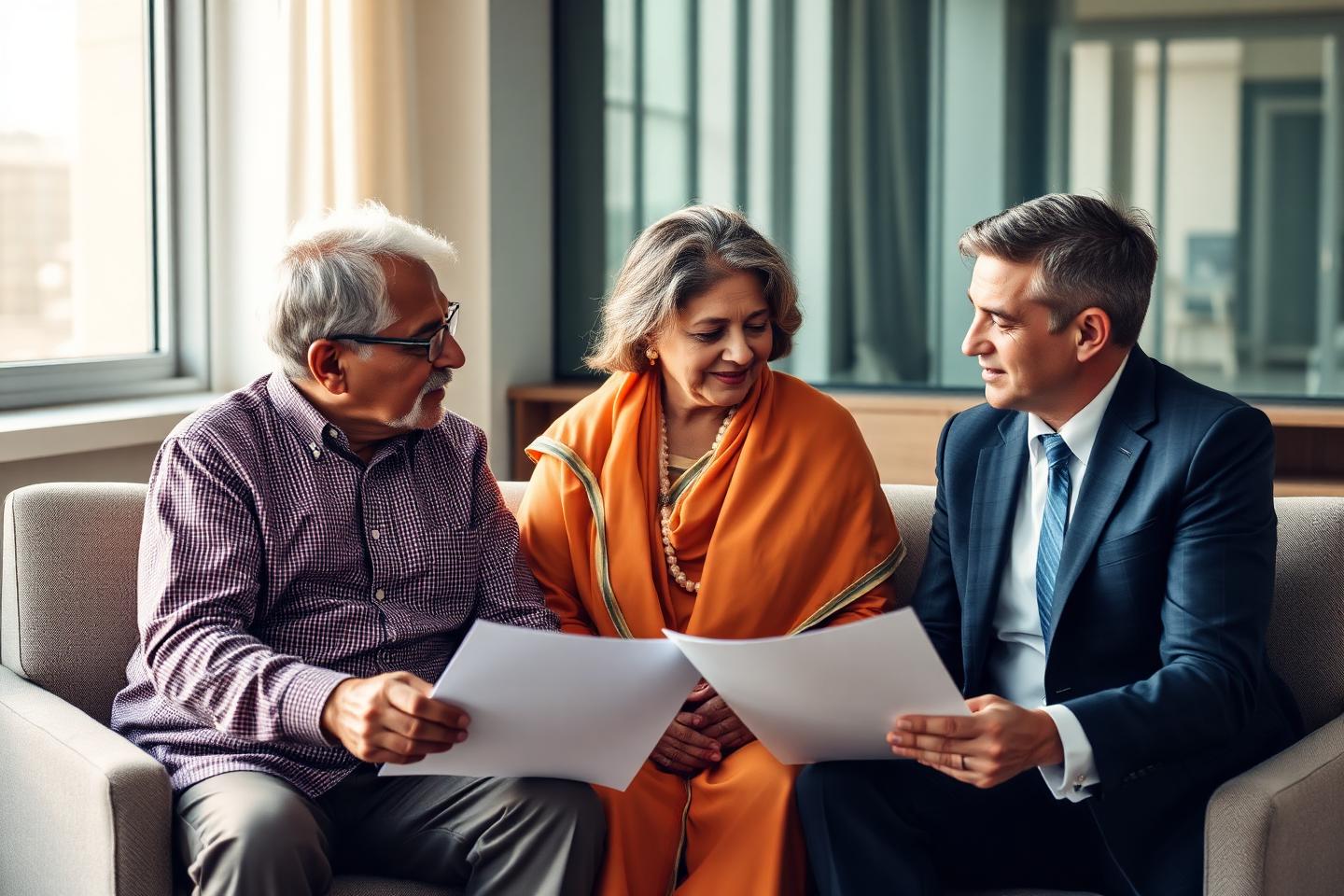 An older couple discussing long-term wealth and retirement plans