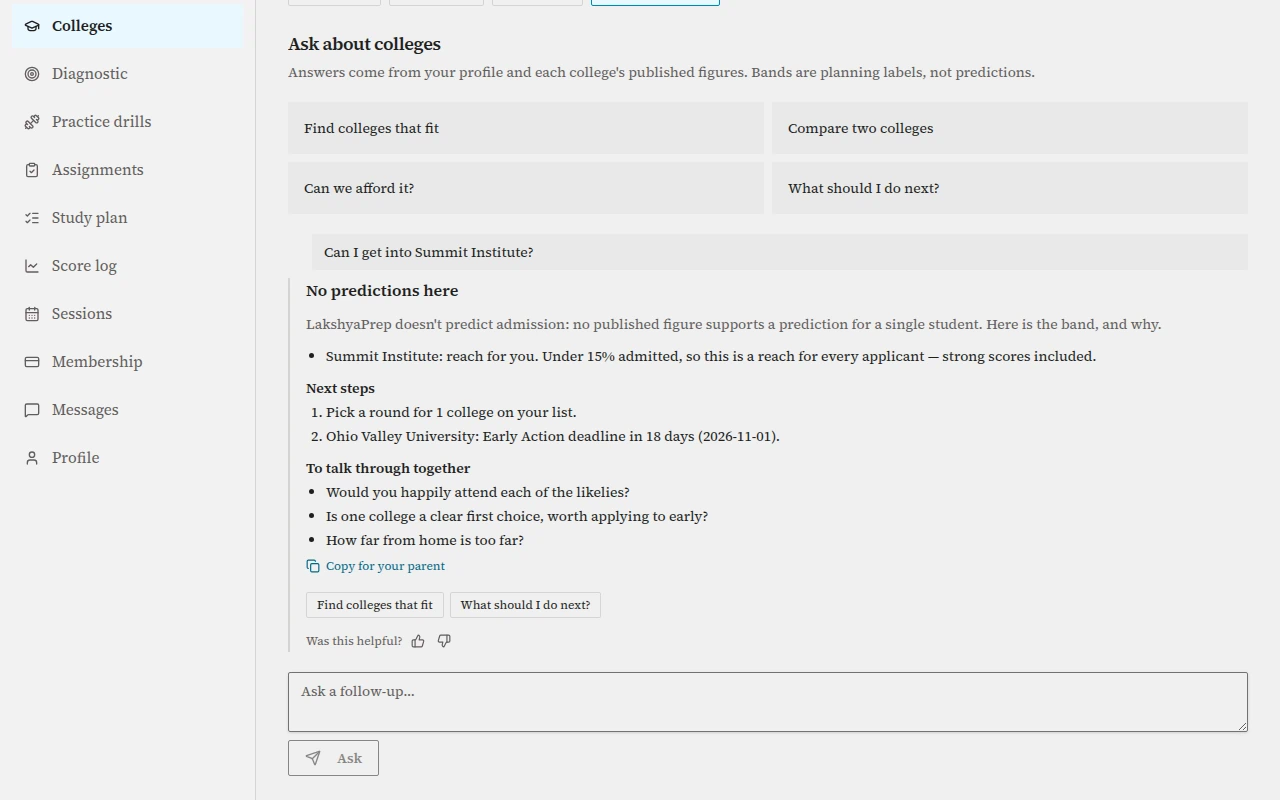 The advisor answering a question about getting in with the college's band and the reasons for it.